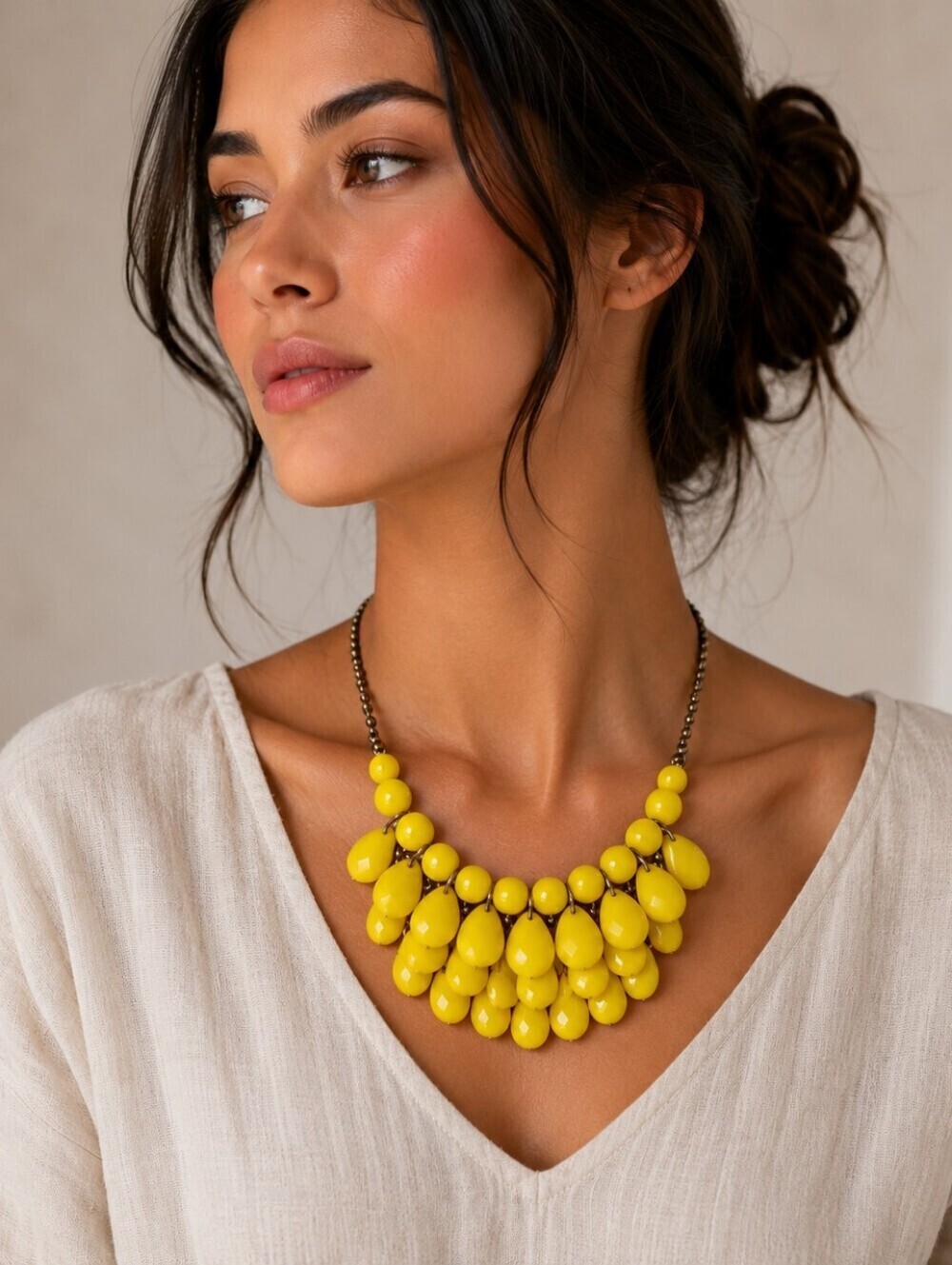 3/$30 Acrylic Canary Yellow Teardrop Beaded Chainmaille Cascade Bib Necklace